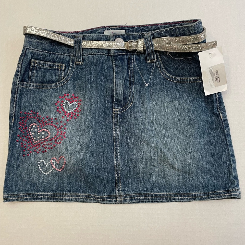Circo Girls Large Denim Skort with Heart Embroidery and Sliver Sparkly Belt